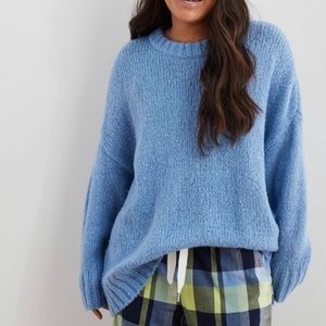aerie Sky Blue Oversized Crew Neck Sweater